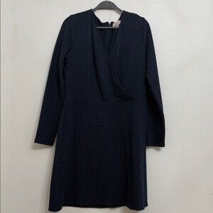 LOFT Navy Long Sleeve Dress with Dots